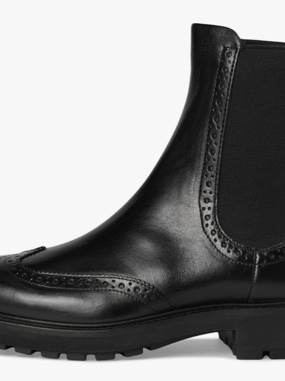 Ecco Black Leather Women's Chelsea Boot with Brogue Detailing
